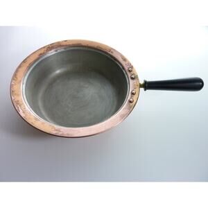 Vintage Copper Tin Lined Frying Pan Sauté Cookware, No lid